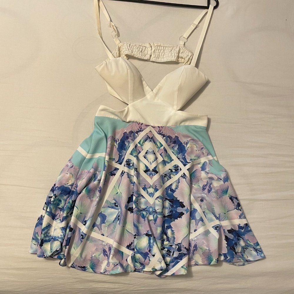 Paradisco - mini dress  OR top  - size 10 - white, blue, purple.